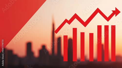 A graphical representation of financial growth against a sunset backdrop, featuring upward trends and vibrant colors.