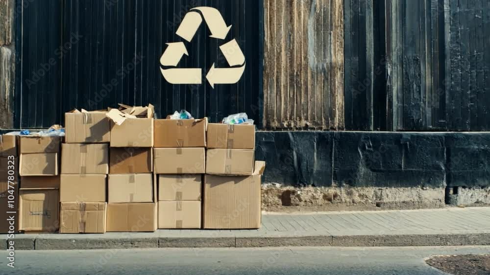 Recycle Box Building Recycling and waste management, stacked cardboard boxes outside a ...