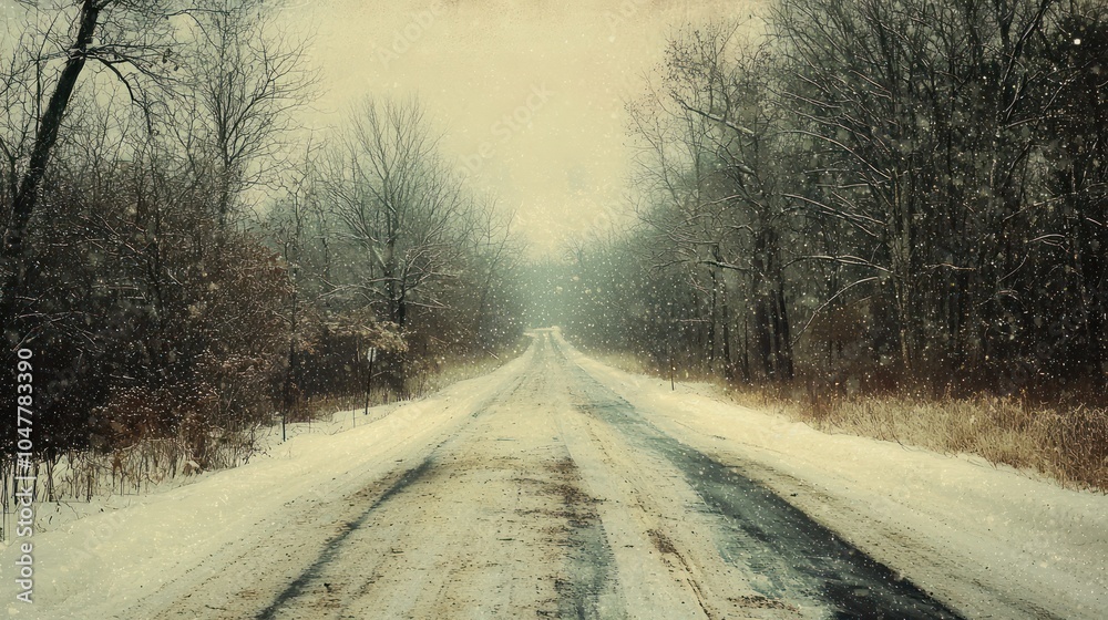 A winter road scene on a chilly day. A winter road scene on a chilly day.