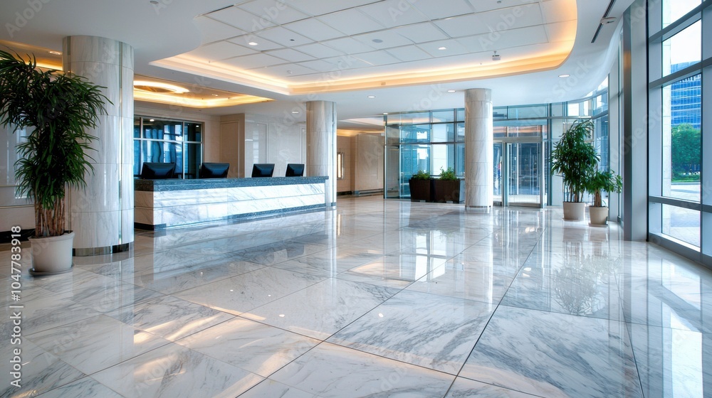 Fototapeta premium Elegant and Expansive Modern Corporate Lobby Interior Design