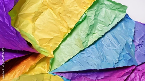 Wallpaper Mural Brightly colored sheets of crumpled paper in shades of yellow, blue, green, and purple are artfully layered, creating an engaging visual contrast and texture. Torontodigital.ca