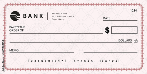 Blank bank check, checkbook cheque template or money payment paper voucher, vector mockup. Business or personal account cash pay cheque certificate or paycheck coupon from checkbook