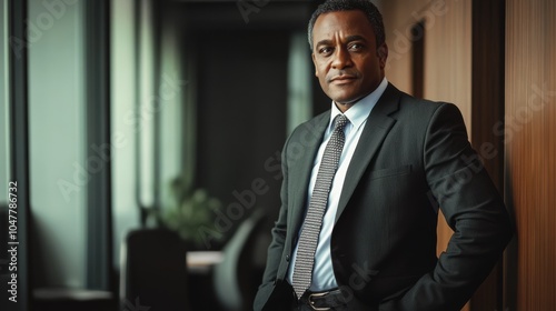 businessman corporate portrait in office, mature black middle aged manager business man
