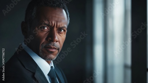 businessman corporate portrait in office, mature black middle aged manager business man
