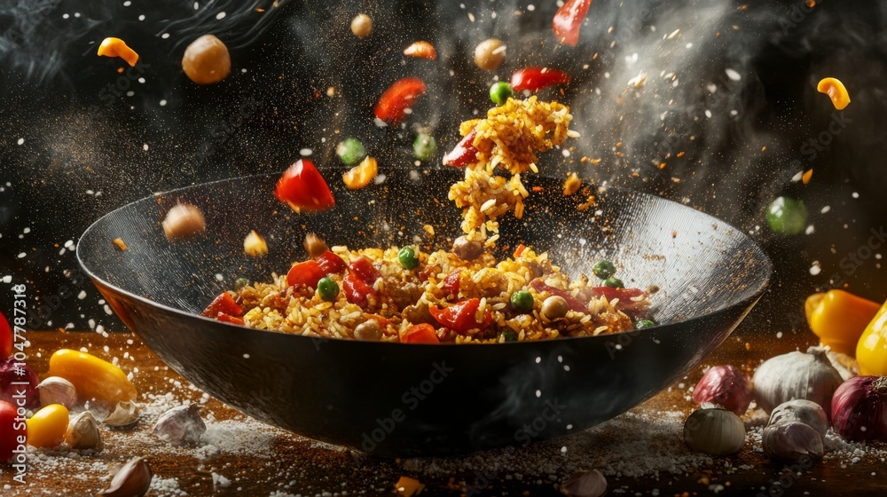Vibrant Stir-Fry in Motion with Colorful Ingredients Vibrant Stir-Fry in Motion with Colorful Ingredients