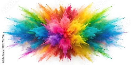 Symmetrical explosion of colorful powder on white background abstract splatter dust