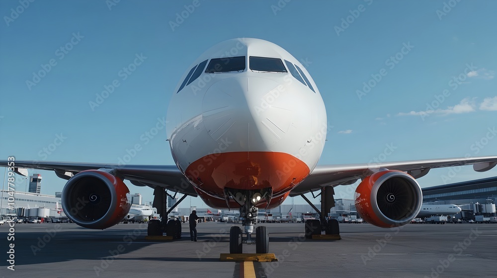Mechanics Servicing Cargo Plane at Bustling Airport Under Clear Blue Skies Wide Shot Capturing Entire Airport and Surrounding Buildings in Panoramic View Mechanics Servicing Cargo Plane at Bustling Airport Under Clear Blue Skies Wide Shot Capturing Entire Airport and Surrounding Buildings in Panoramic View