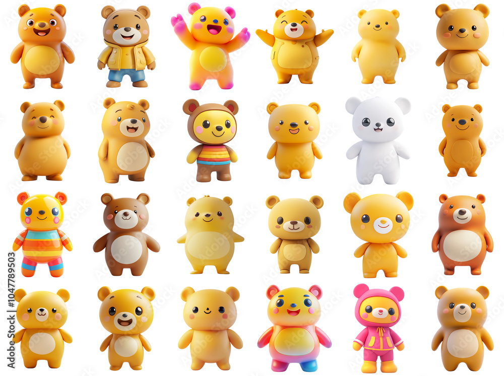 Obraz premium Cute Bear Characters Illustration Set with Transparent Background for Design Overlays and Crafts