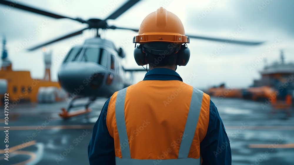 Hardworking mechanic performing routine maintenance and inspection on a helicopter Hardworking mechanic performing routine maintenance and inspection on a helicopter