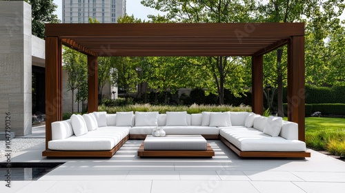 Luxurious Outdoor Living Oasis with Contemporary Patio Furniture in Lush Garden Setting