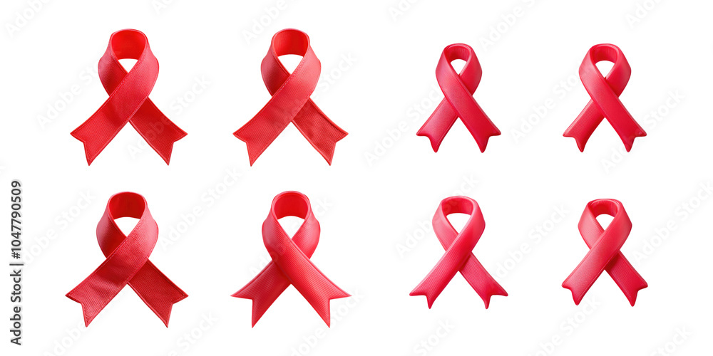 Collection of Red Awareness Ribbons for Cause Support, PNG collection, set bundle, isolate on transparent or white background Collection of Red Awareness Ribbons for Cause Support, PNG collection, set bundle, isolate on transparent or white background