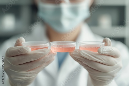 Researcher Handling Petri Dishes in Laboratory Setting