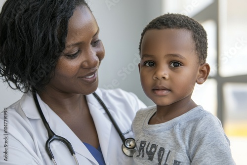 A woman is holding a child in a hospital room