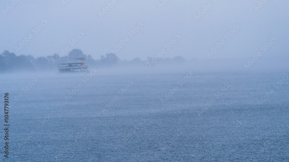 Heavy rain on the Zambezi River, Livingstone, Zambia Heavy rain on the Zambezi River, Livingstone, Zambia