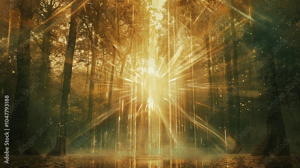 Golden Light Streaks Through a Forest Clearing Golden Light Streaks Through a Forest Clearing