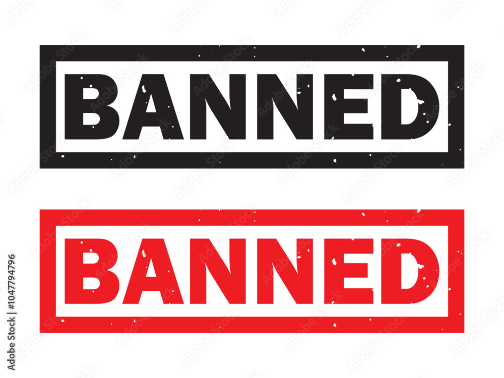 Banned Rubber Stamp Seal icon Vector. Banned Rubber icon Stamp on Grunge style. vector illustration. Banned Rubber Stamp Seal icon Vector. Banned Rubber icon Stamp on Grunge style. vector illustration.