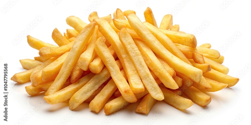 Symmetrical French fries isolated or flying potato fries Symmetrical French fries isolated or flying potato fries
