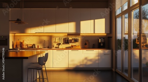 Interior, modern kitchen. Modern kitchen. Ultra realistic. Photorealistic