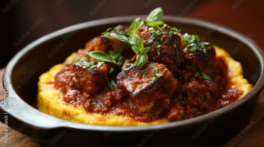 Savory Polenta with Tomato Sauce and Herbs Dish Savory Polenta with Tomato Sauce and Herbs Dish