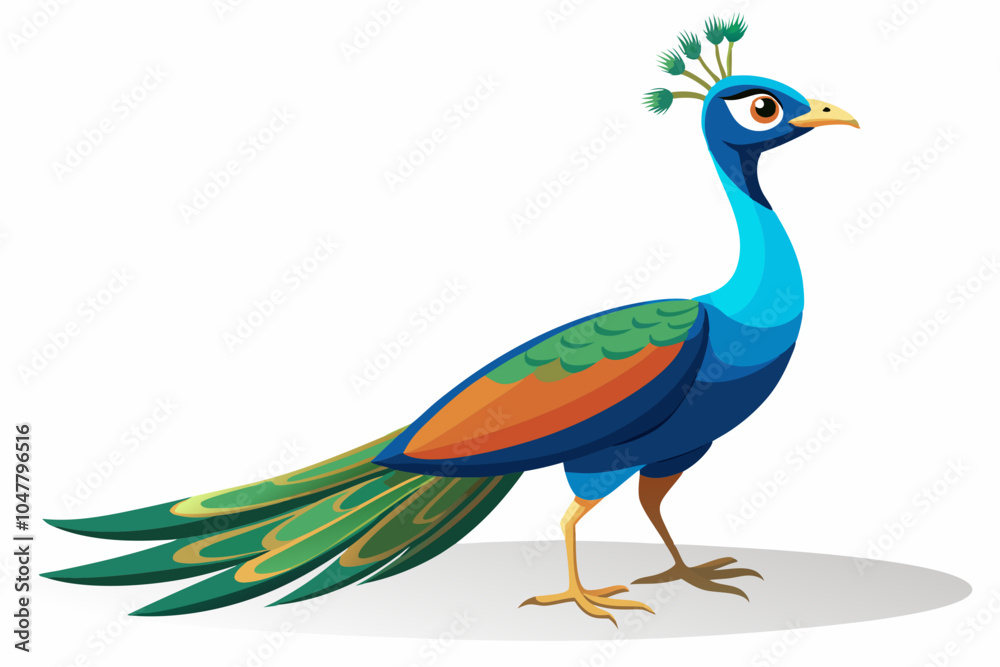 Fototapeta premium Beautiful female peacock. rendering shadow over white 