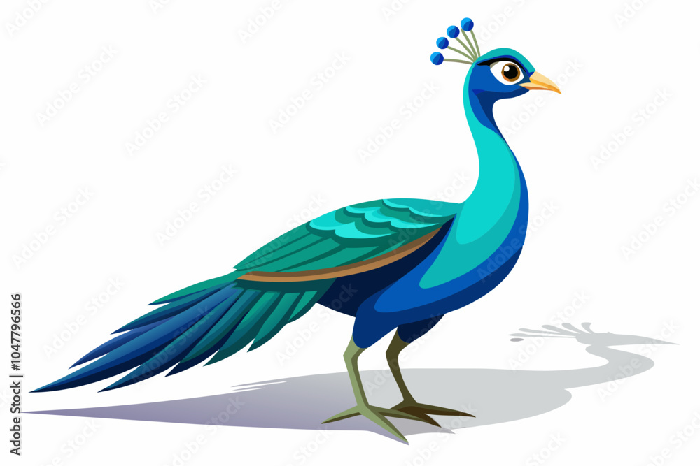 Fototapeta premium Beautiful female peacock. rendering shadow over white 