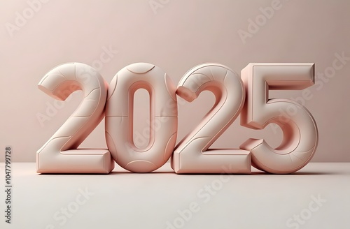 The year 2025 is showcased using large, sculptural numbers in a soft, neutral tone, set against a simple backdrop that enhances the clean aesthetic photo