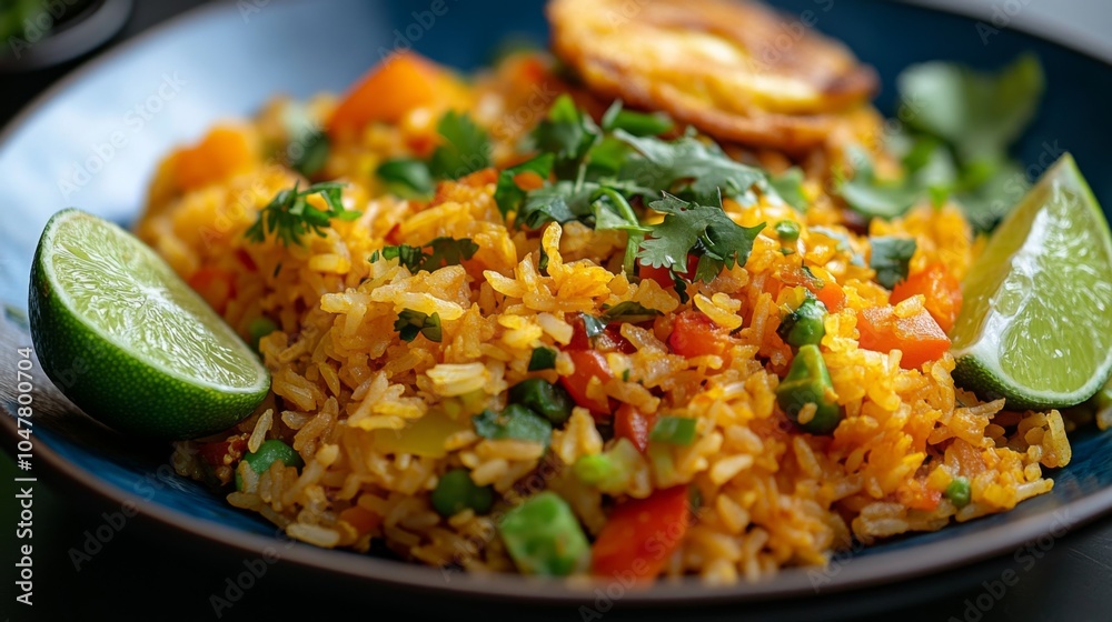 Colorful Plate of Spicy Vegetable Rice Dish Colorful Plate of Spicy Vegetable Rice Dish