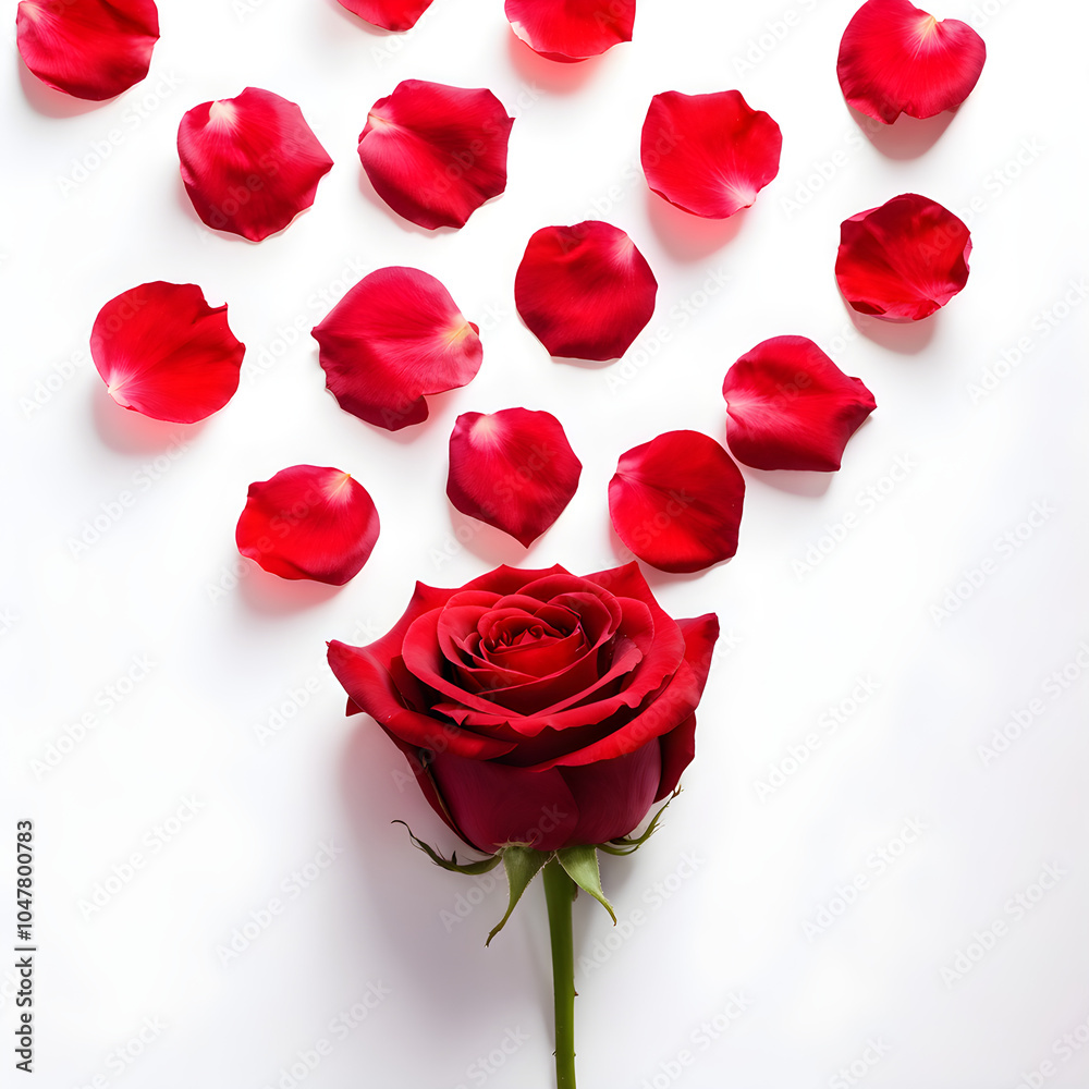 red rose and petals