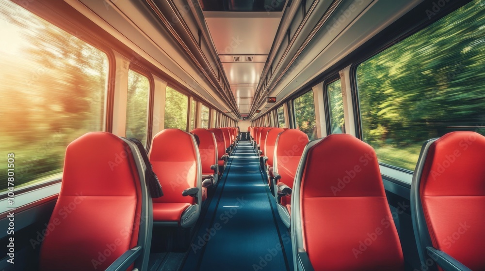 Fototapeta premium Interior of a Modern Train with Empty Red Seats