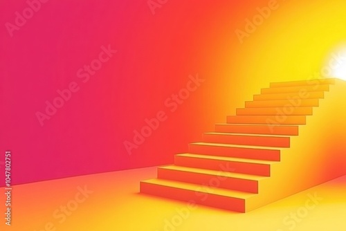 A set of yellow stairs ascending into a gradient background of yellow and pink.