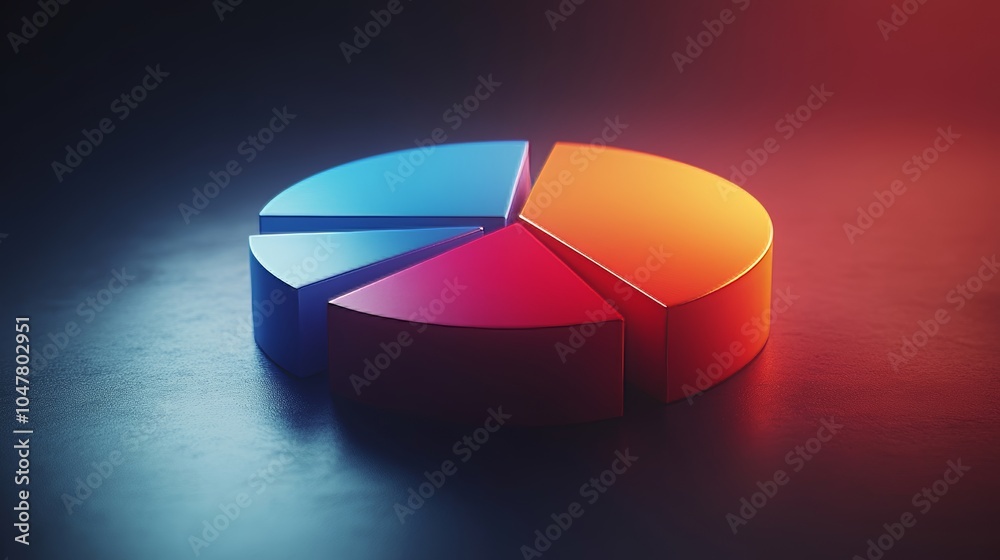 Obraz premium Colorful pie chart on a sleek surface, representing data analysis and statistics in a modern business context.