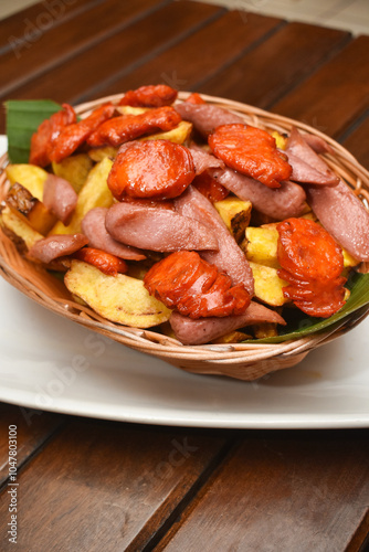 amazonica salchipapa, with pork chorizo ​​and French fries