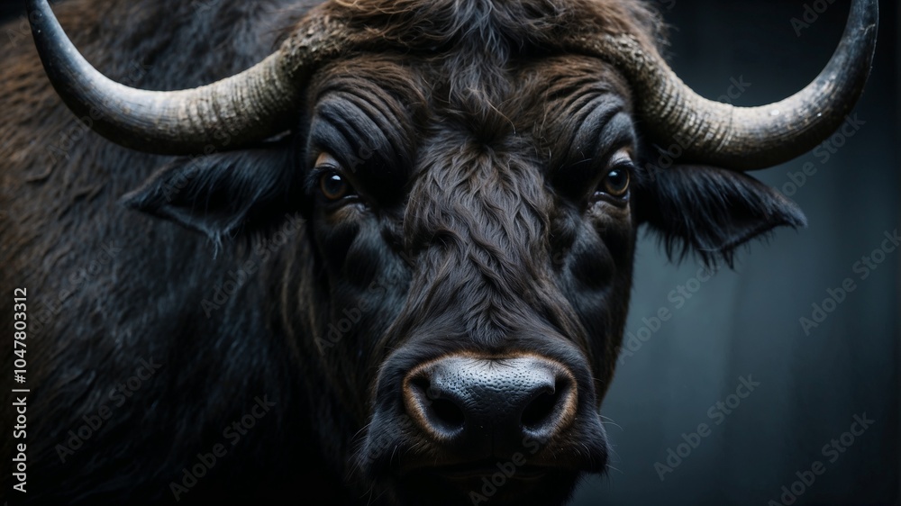 majestic black buffalo in a dark room professional photo majestic black buffalo in a dark room professional photo
