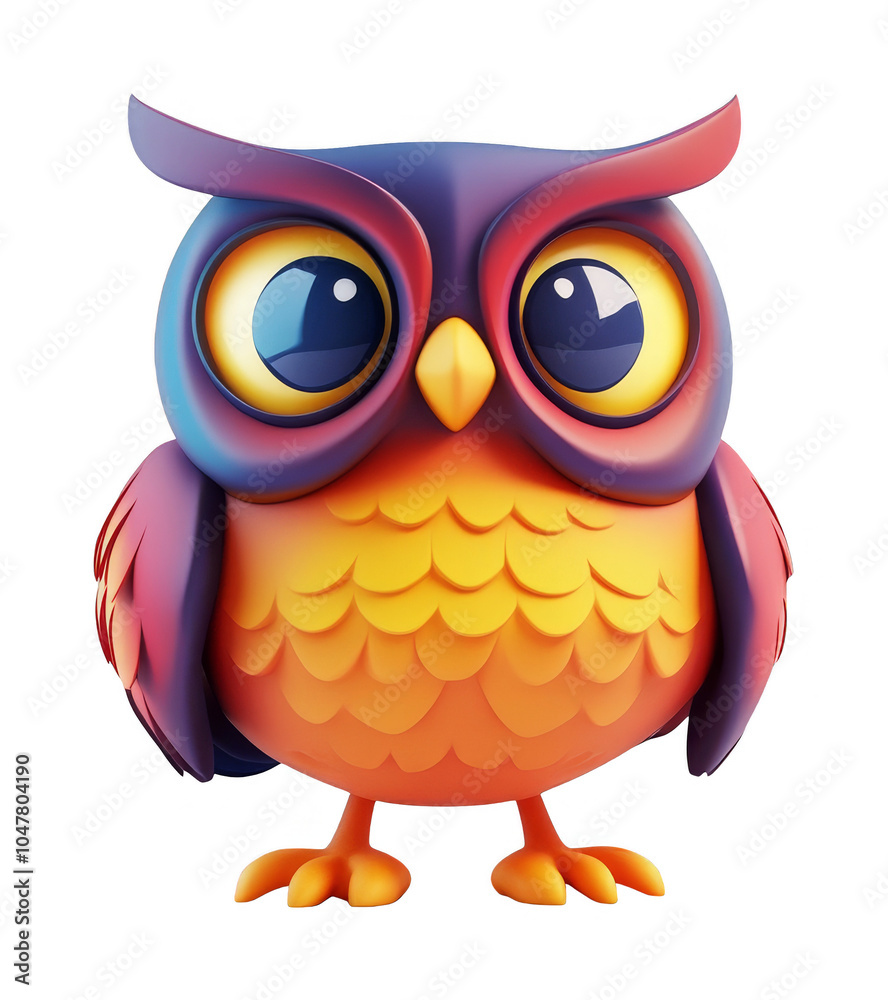 Naklejka premium Vibrant Owl Character Illustration with Transparent Background for Design Elements and Overlays
