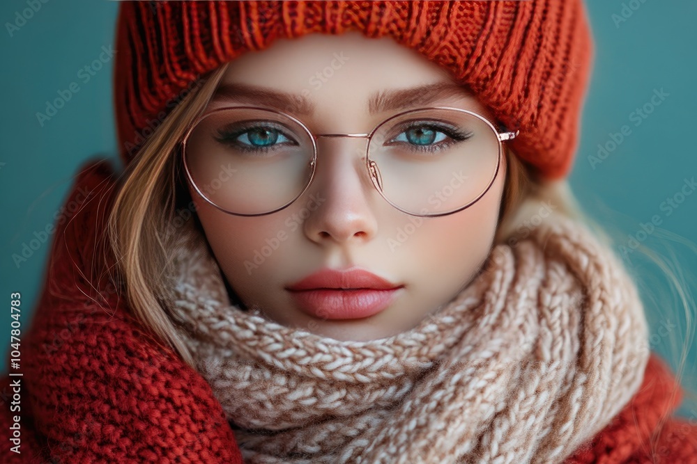Cozy Autumn Portrait: Stylish Woman in Glasses, Warm Knitwear, and Fashionable Accessories Cozy Autumn Portrait: Stylish Woman in Glasses, Warm Knitwear, and Fashionable Accessories