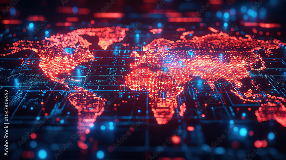 Sophisticated representation of a digital world map highlighting interconnected business nodes Sophisticated representation of a digital world map highlighting interconnected business nodes