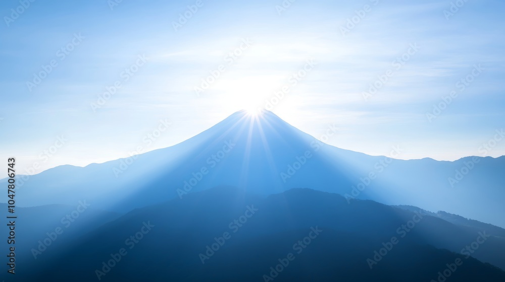 A lone mountain peak kissed by sunlight while the surrounding hills rest in shadow, capturing the tranquility of nature's beauty. sunlit mountain, peaceful landscape A lone mountain peak kissed by sunlight while the surrounding hills rest in shadow, capturing the tranquility of nature's beauty. sunlit mountain, peaceful landscape