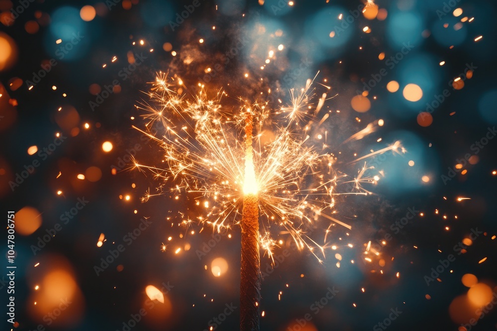 Obraz premium Sparkler Firework Burst with Vibrant Bokeh in Night Sky Celebration