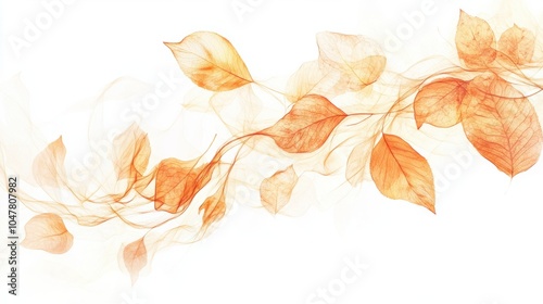 Wallpaper Mural Soft abstract fall design with delicate swirling leaves and glowing orange tones, isolated on white Torontodigital.ca