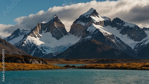 National Park. Snowy Mountains. Glacier Landscape. Winter Background. 