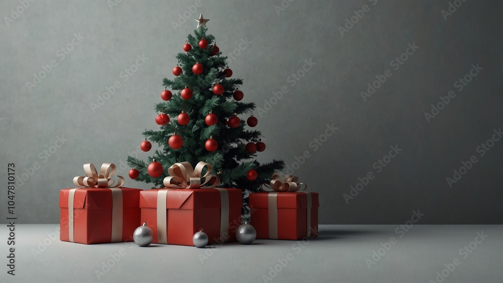 Minimalistic 3D Christmas tree with present boxes Minimalistic 3D Christmas tree with present boxes