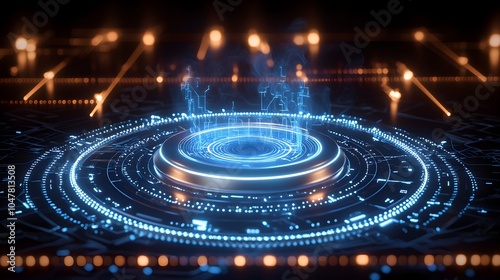 Wallpaper Mural Kitchen table surface with futuristic holographic stove installation, glowing blue elements, high-tech vibe, soft white backlighting, Cyberpunk Torontodigital.ca