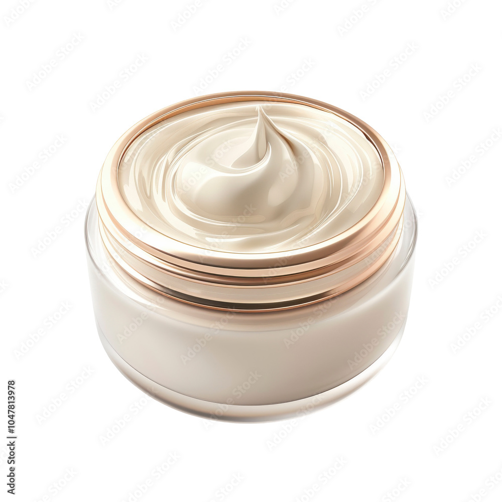 Luxurious cream, glass jar, soft white texture, skincare elegance, gold rim, premium beauty product, smooth lotion. Isolated on white background or PNG Luxurious cream, glass jar, soft white texture, skincare elegance, gold rim, premium beauty product, smooth lotion. Isolated on white background or PNG