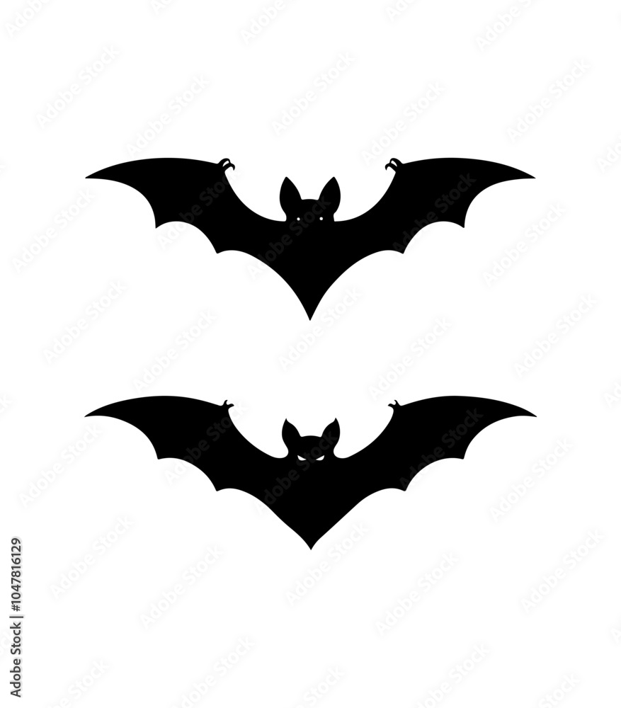 Halloween bat set. Black silhouette Halloween bat vector illustration