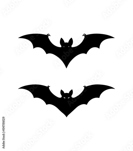 Halloween bat set. Black silhouette Halloween bat vector illustration