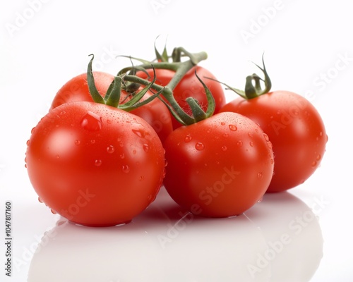fresh tomatoes on a vine over white background