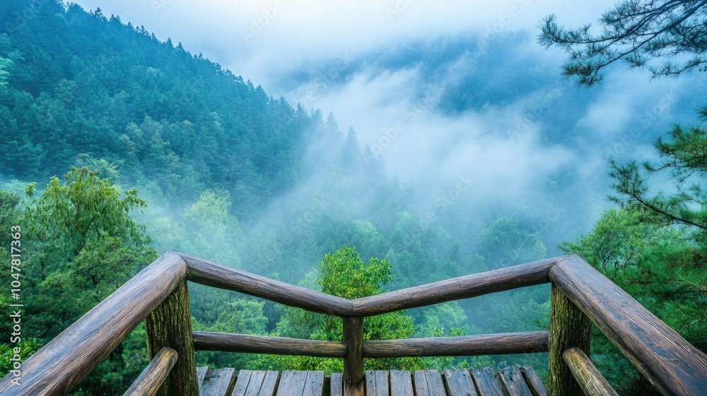 Scenic Overlook of Misty Forest Landscape