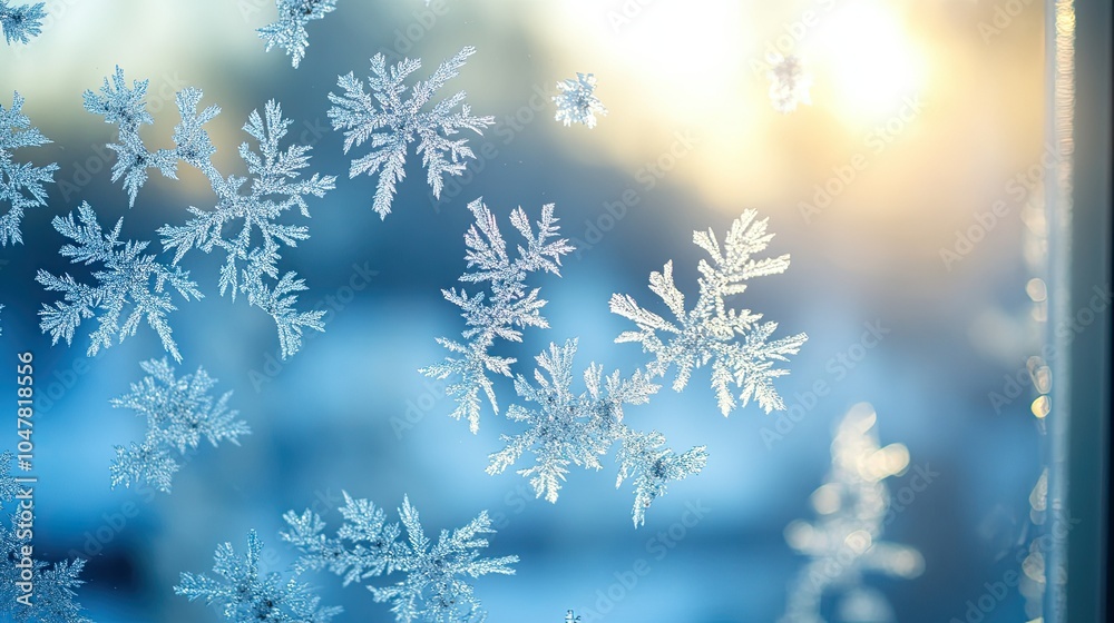 Beautiful Snowflakes on Frosted Window Glass Beautiful Snowflakes on Frosted Window Glass