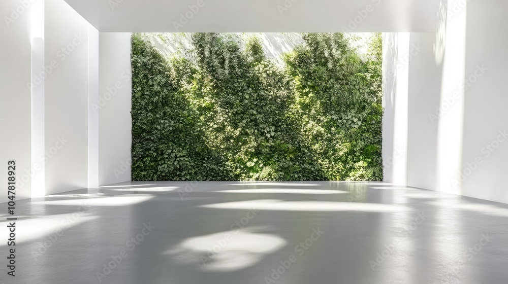 Fototapeta premium Bright Indoor Space with Lush Green Wall Decor