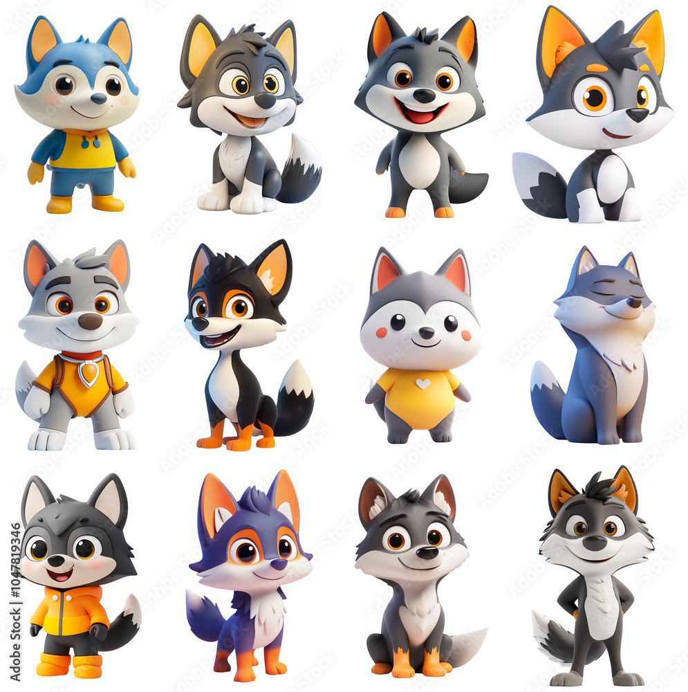 Cartoon Cute Wolf Characters Set with Transparent Background for Kids' Design Projects Cartoon Cute Wolf Characters Set with Transparent Background for Kids' Design Projects